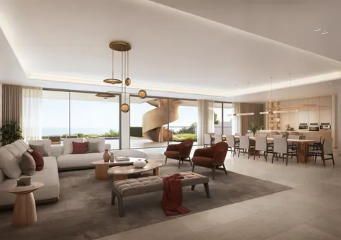 Nawayef Heights: family living and dining room of a Heights 1 villa, developer render
