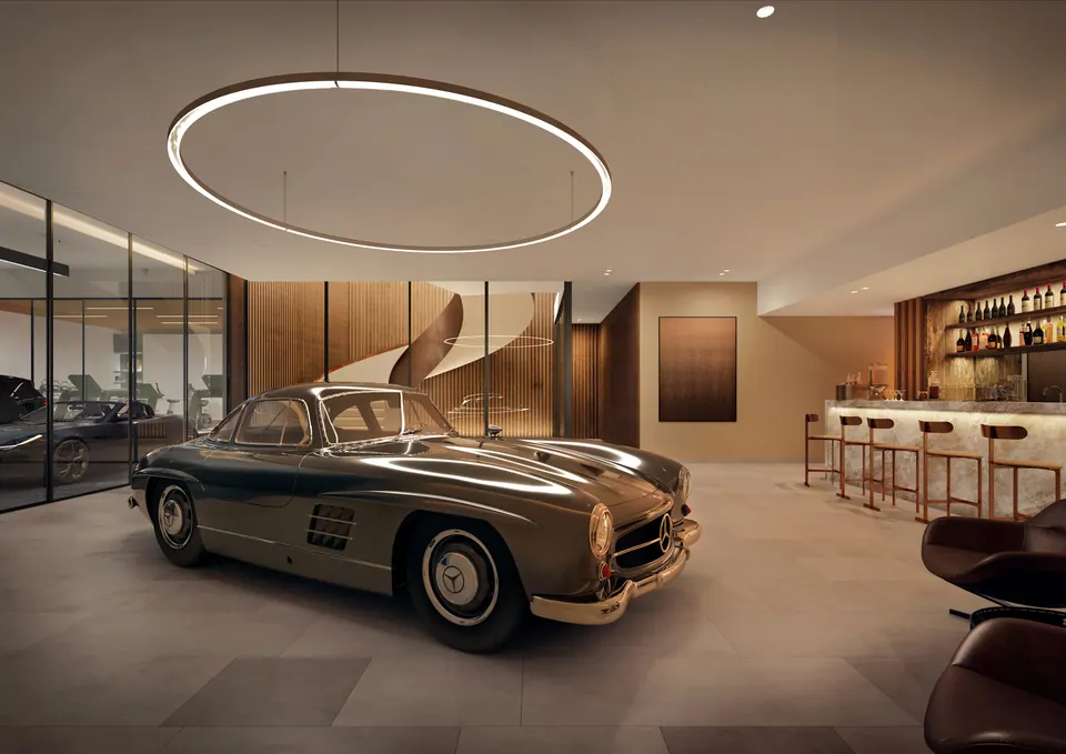 Nawayef Heights: lounge bar beside the car gallery of a Heights 1 villa, developer render