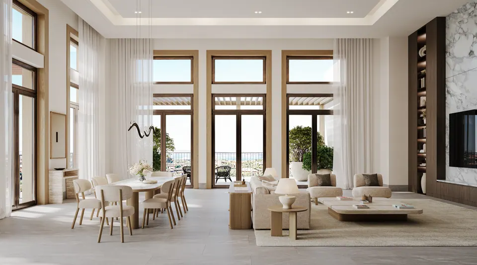 Nawayef Park Views: the same open-plan living and dining room in the evening, developer render