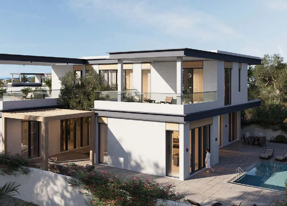 Wadeem: contemporary villa with a pergola terrace and pool, an example in Modon's design guidance, Modon image from the Wadeem brochure