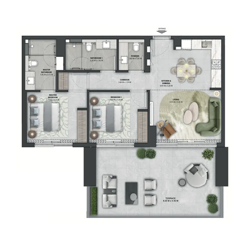 Arancia Yards 2 2 bed floor plan, 1,100 sqft