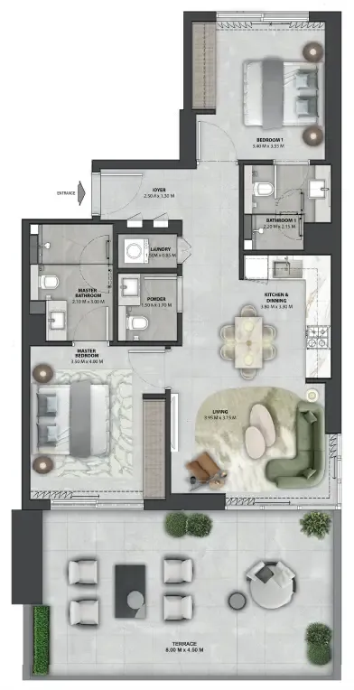 Arancia Yards 2 2 bed floor plan, 1,299 sqft