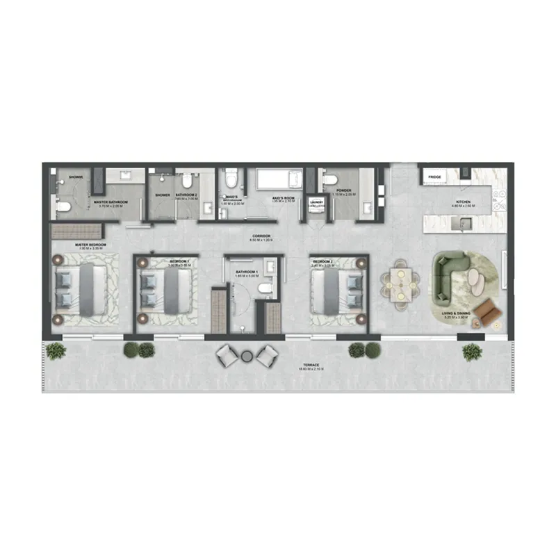 Arancia Yards 2 3 bed floor plan, 1,700 – 1,760 sqft