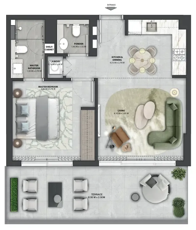 Arancia Yards 2 1 bed floor plan, 847 sqft