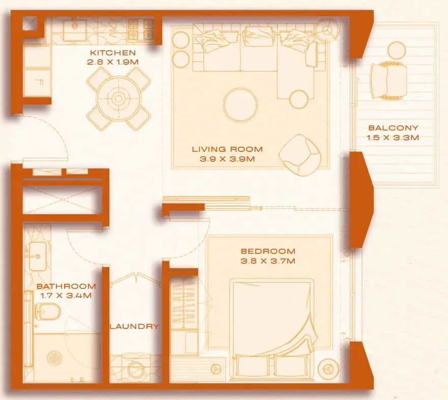 Avenew 888 - Loom 1 bed floor plan, 645 sqft