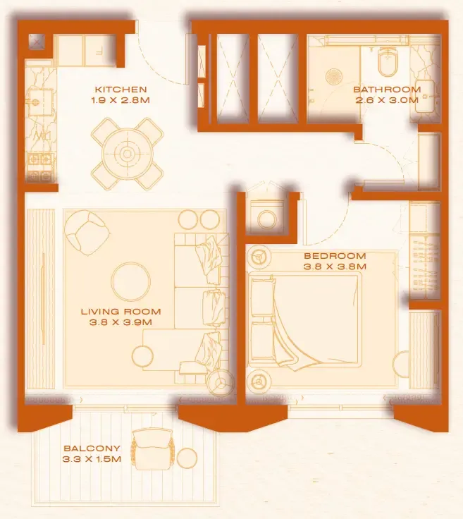 Avenew 888 - Loom 1 bed floor plan, 629 sqft