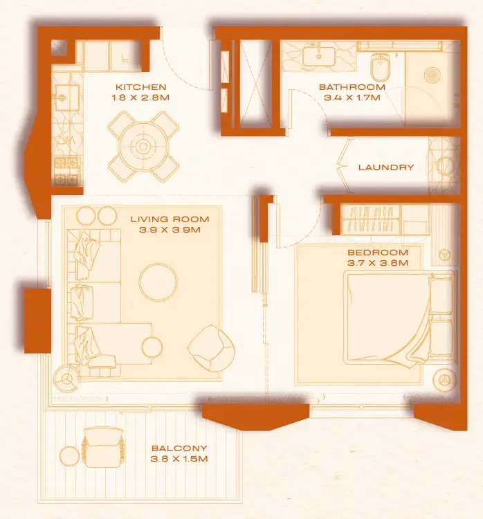 Avenew 888 - Loom 1 bed floor plan, 652 sqft