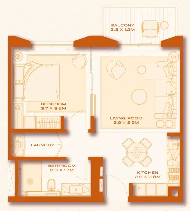 Avenew 888 - Loom 1 bed floor plan, 638 sqft