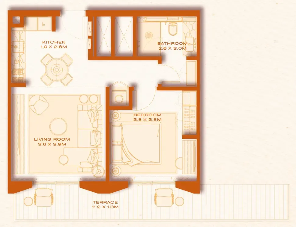 Avenew 888 - Loom 1 bed floor plan, 748 sqft