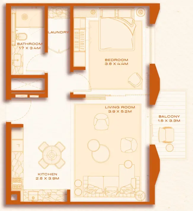 Avenew 888 - Loom 1 bed floor plan, 793 sqft
