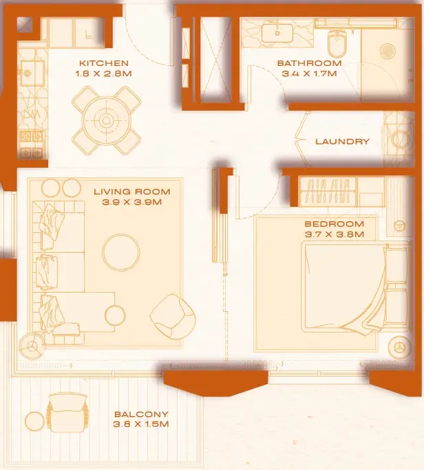 Avenew 888 - Loom 1 bed floor plan, 652 sqft