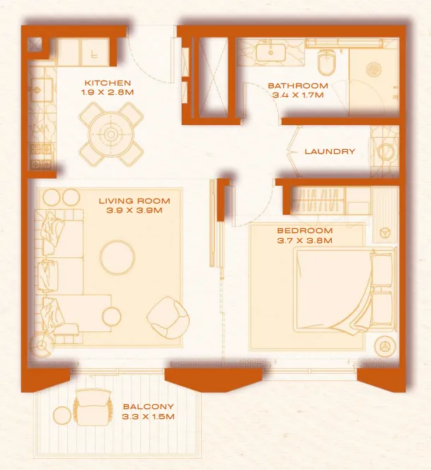 Avenew 888 - Loom 1 bed floor plan, 640 sqft