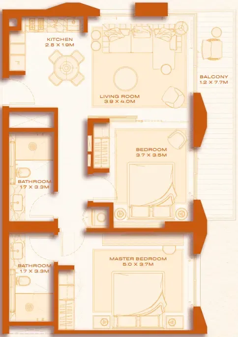 Avenew 888 - Loom 2 bed floor plan, 994 sqft