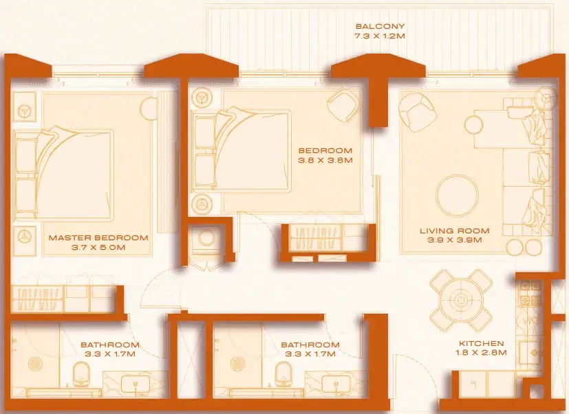 Avenew 888 - Loom 2 bed floor plan, 981 sqft