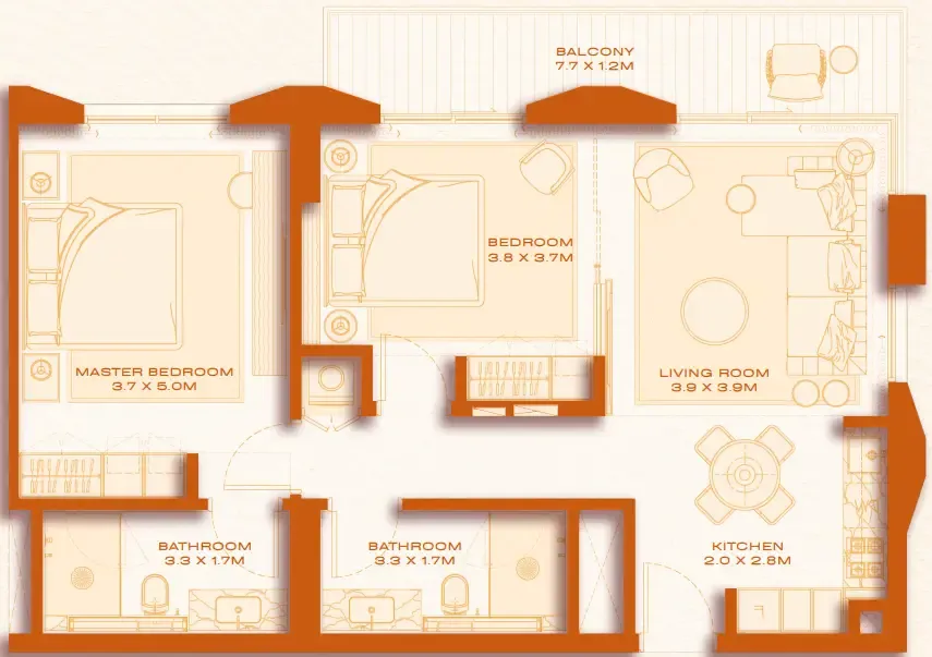 Avenew 888 - Loom 2 bed floor plan, 984 sqft