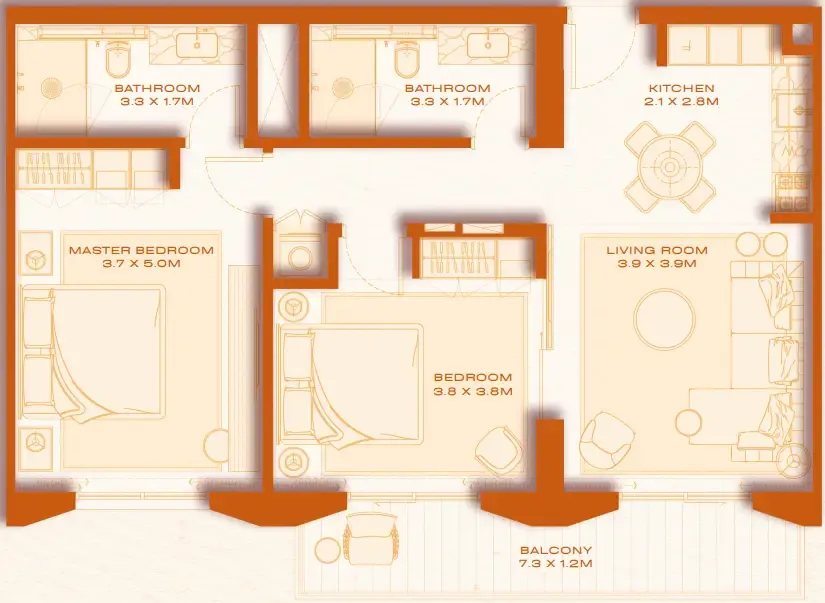 Avenew 888 - Loom 2 bed floor plan, 992 sqft