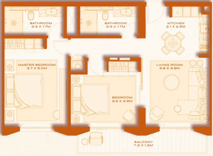 Avenew 888 - Loom 2 bed floor plan, 992 sqft