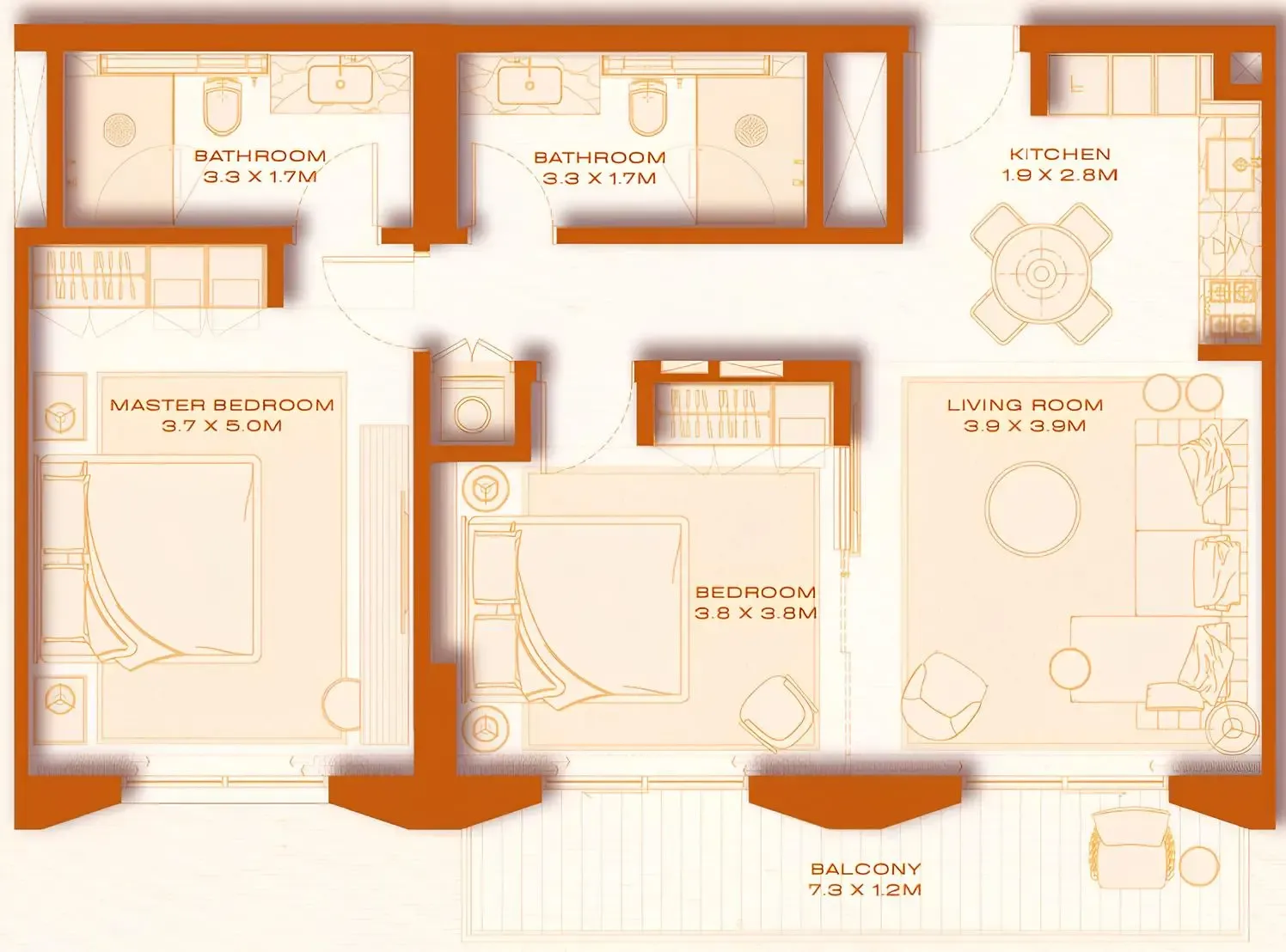 Avenew 888 - Loom 2 bed floor plan, 980 – 981 sqft
