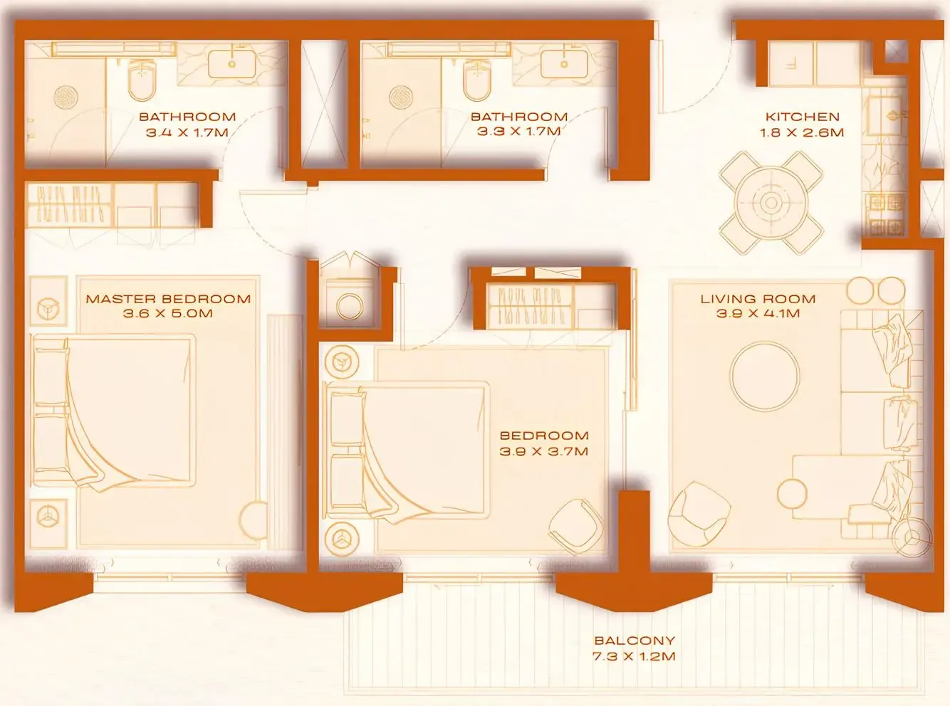 Avenew 888 - Loom 2 bed floor plan, 981 sqft