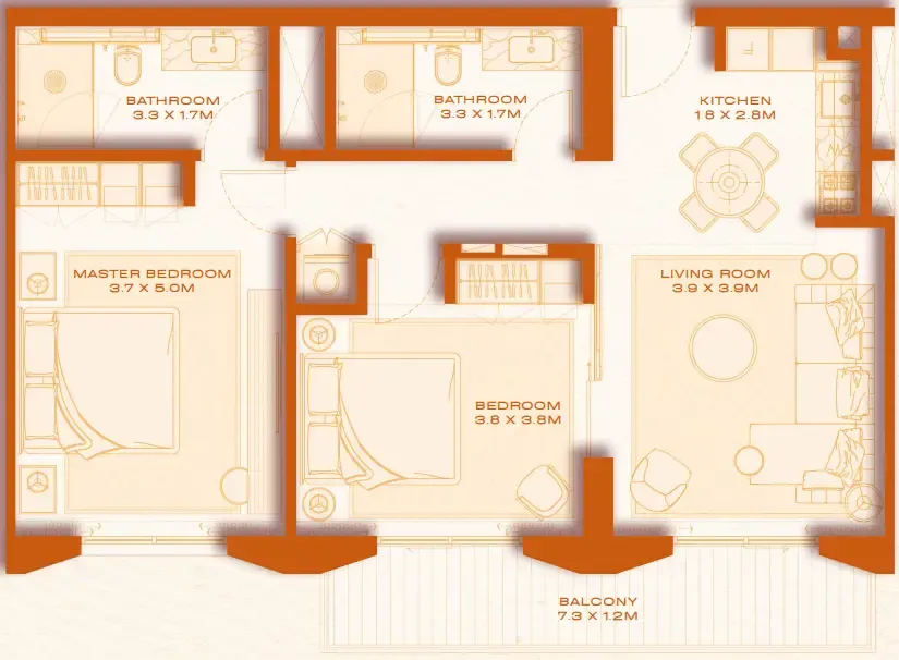 Avenew 888 - Loom 2 bed floor plan, 981 sqft