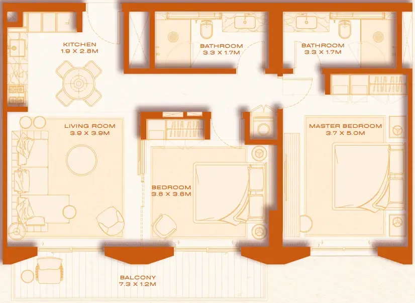 Avenew 888 - Loom 2 bed floor plan, 981 sqft