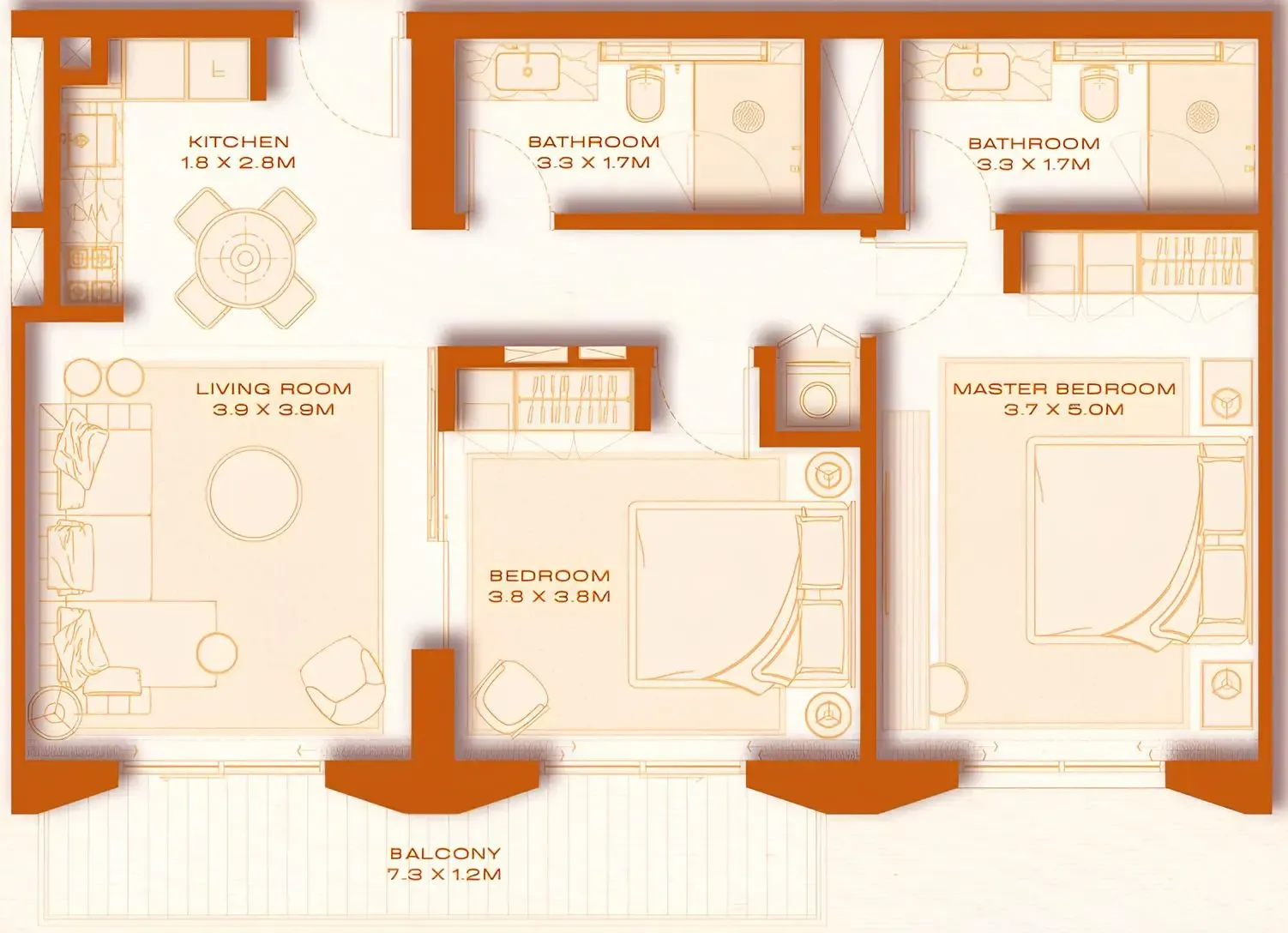 Avenew 888 - Loom 2 bed floor plan, 988 sqft
