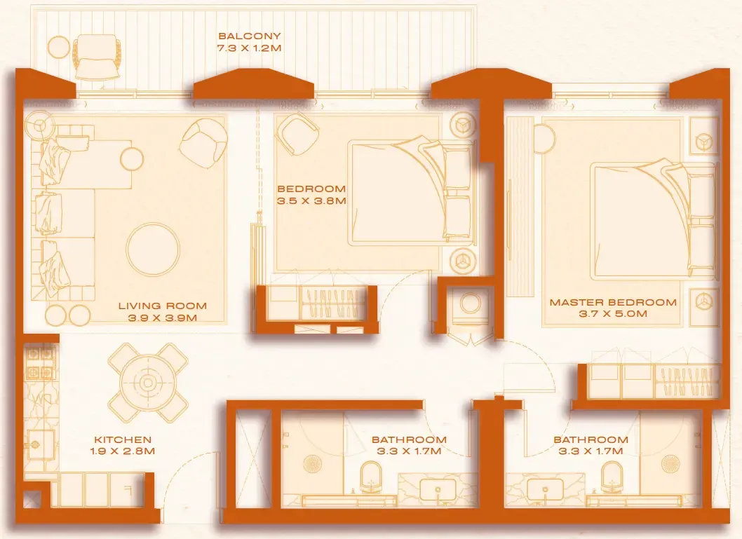 Avenew 888 - Loom 2 bed floor plan, 981 sqft