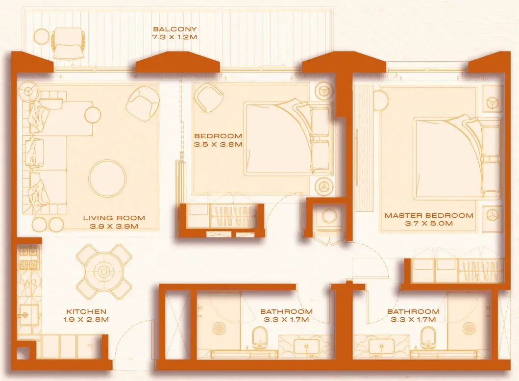 Avenew 888 - Loom 2 bed floor plan, 981 sqft