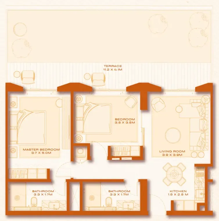 Avenew 888 - Loom 2 bed floor plan, 1,390 sqft