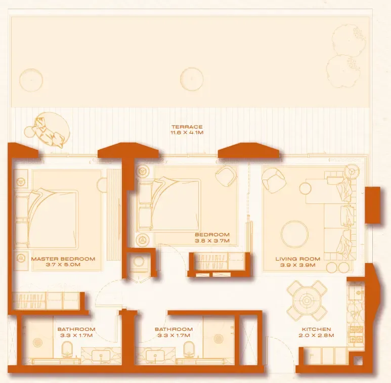 Avenew 888 - Loom 2 bed floor plan, 1,404 sqft
