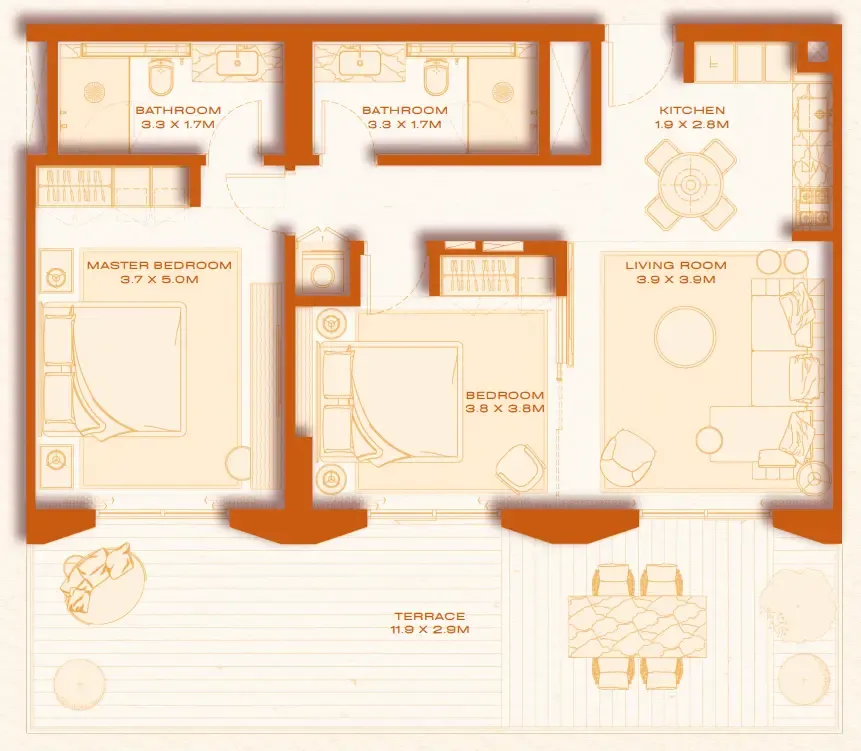 Avenew 888 - Loom 2 bed floor plan, 1,267 sqft