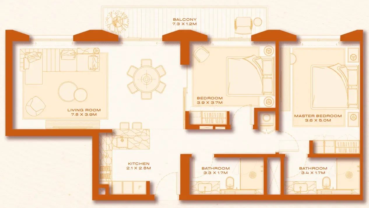 Avenew 888 - Loom 2 bed floor plan, 1,161 sqft