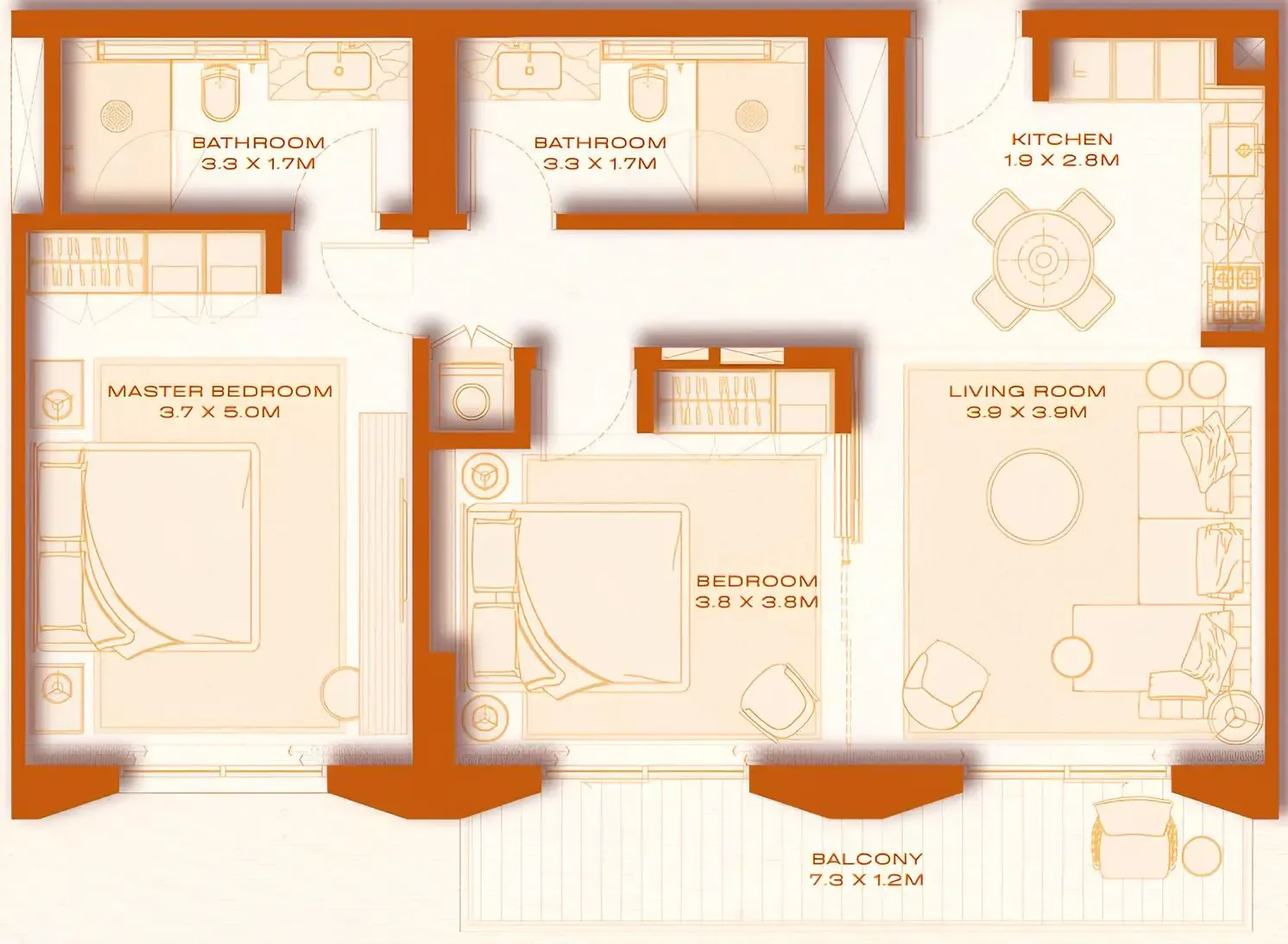 Avenew 888 - Loom 2 bed floor plan, 981 sqft