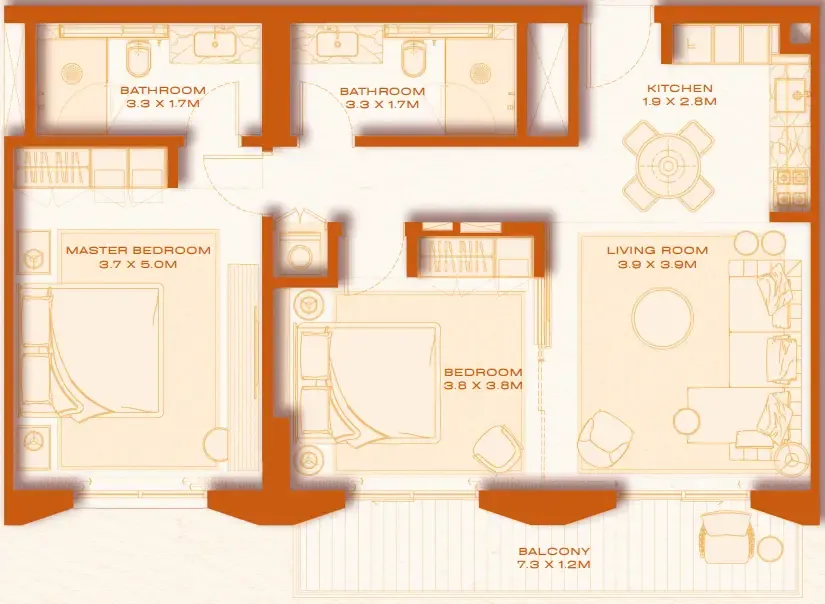Avenew 888 - Loom 2 bed floor plan, 981 sqft