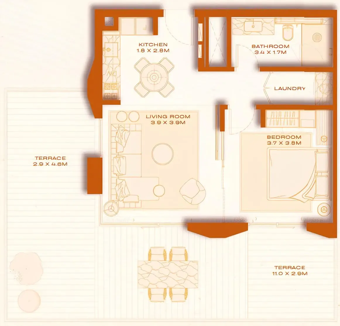 Avenew 888 - Loom 1 bed floor plan, 1,099 sqft