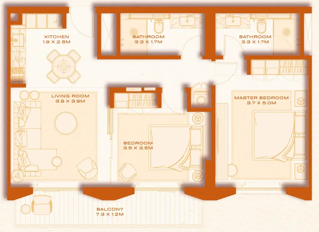Avenew 888 - Loom 2 bed floor plan, 982 sqft