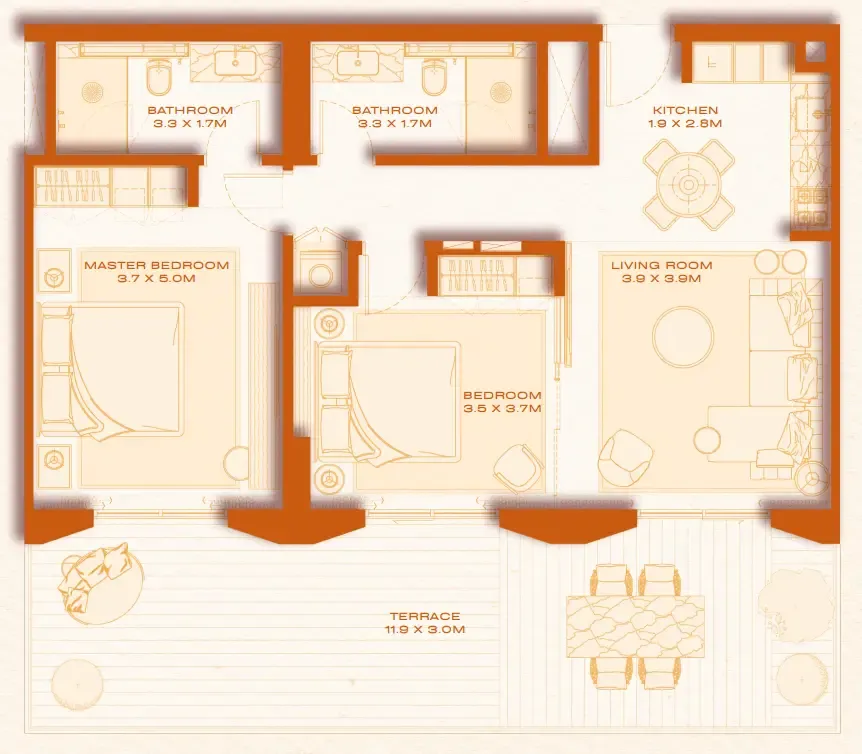 Avenew 888 - Loom 2 bed floor plan, 1,273 sqft