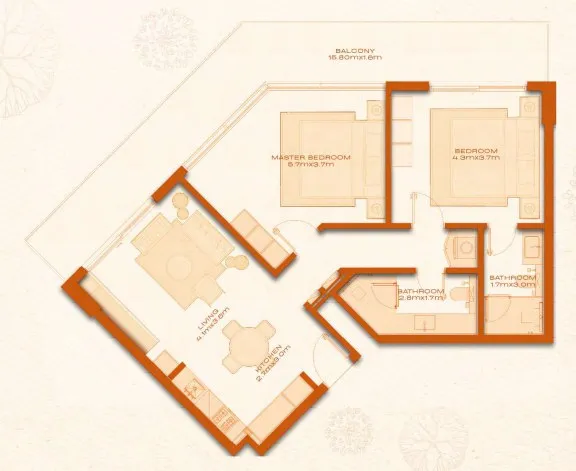 Avenew 888 - Modo 2 bed floor plan, 1,261 sqft