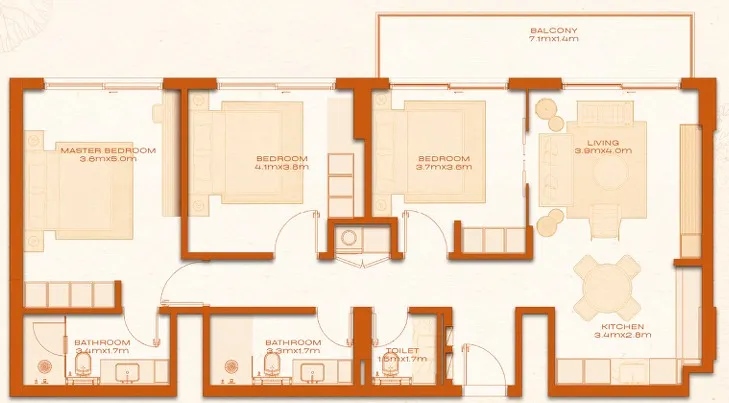Avenew 888 - Modo 3 bed floor plan, 1,283 sqft