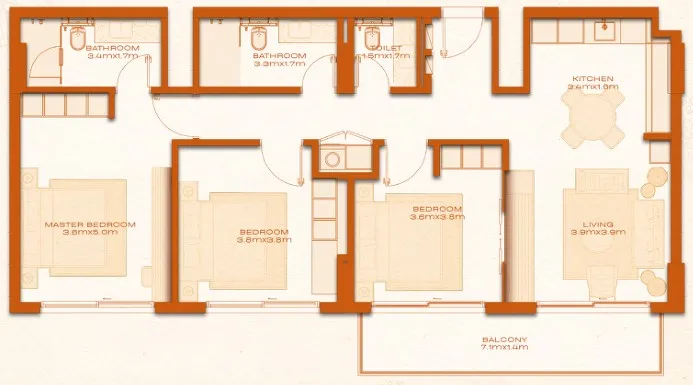 Avenew 888 - Modo 3 bed floor plan, 1,291 sqft