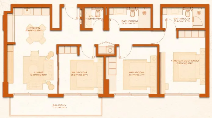 Avenew 888 - Modo 3 bed floor plan, 1,283 sqft