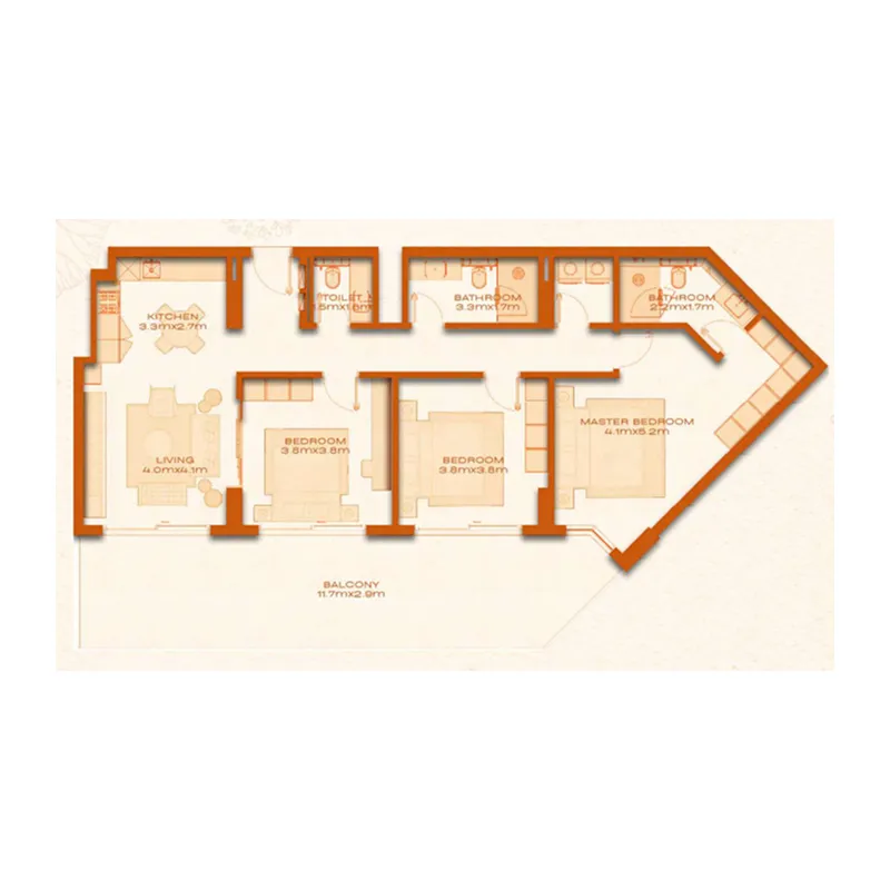 Avenew 888 - Modo 3 bed floor plan, 1,689 sqft