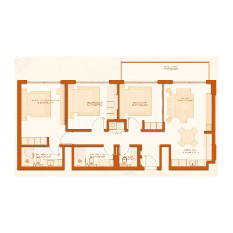 Avenew 888 - Modo 3 bed floor plan, 1,283 sqft