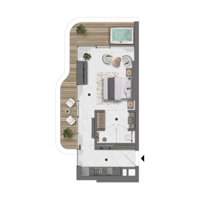 Bond Living Studio floor plan, 543 sqft