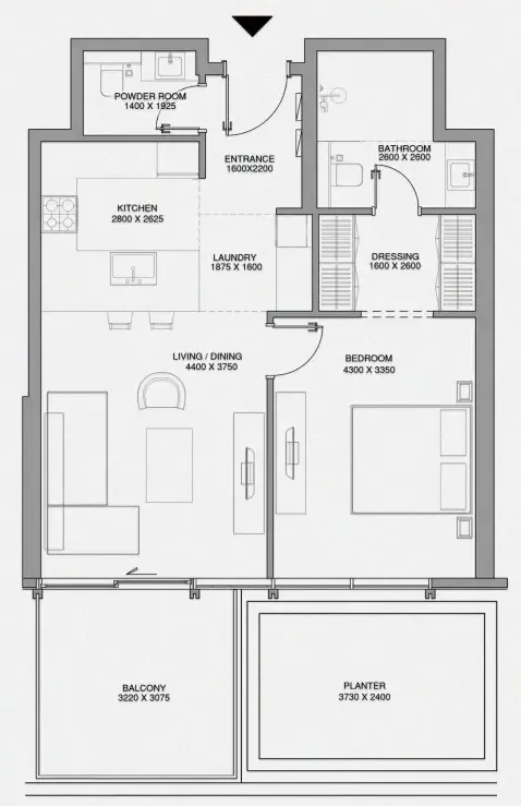 Cheval Residences 1 bed floor plan, 801 sqft