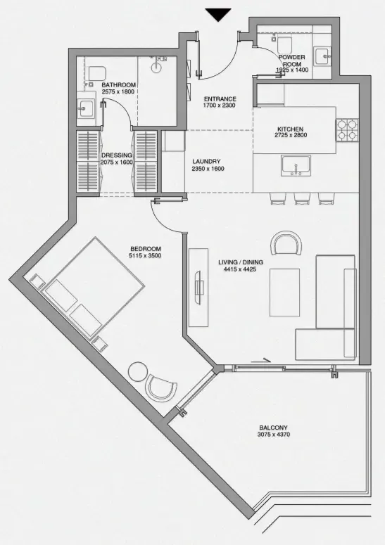 Cheval Residences 1 bed floor plan, 871 sqft