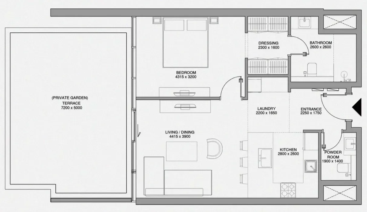 Cheval Residences 1 bed floor plan, 1,065 sqft