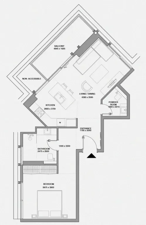 Cheval Residences 1 bed floor plan, 763 sqft