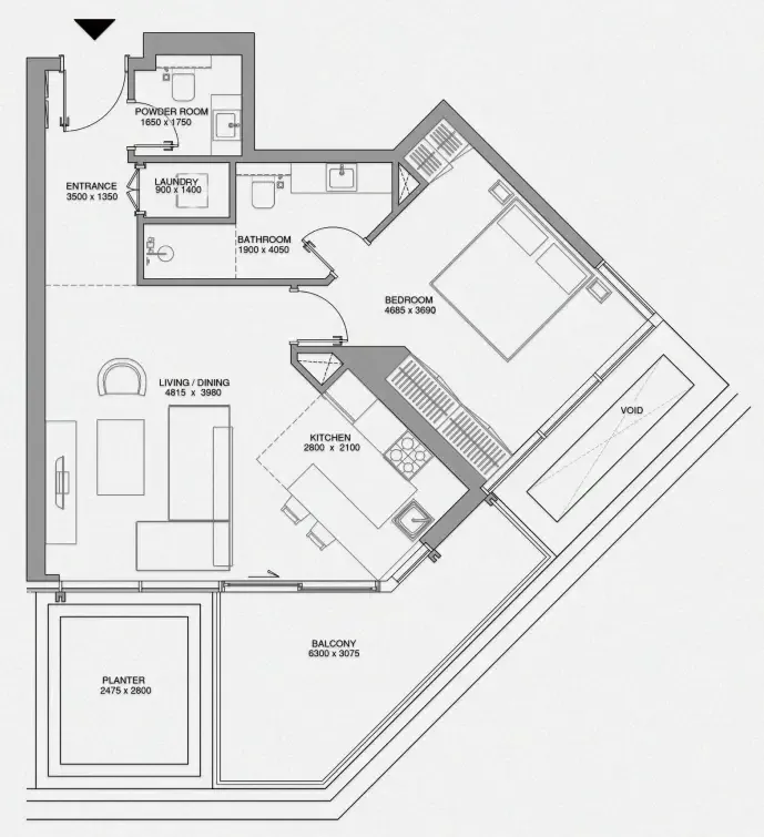 Cheval Residences 1 bed floor plan, 822 sqft