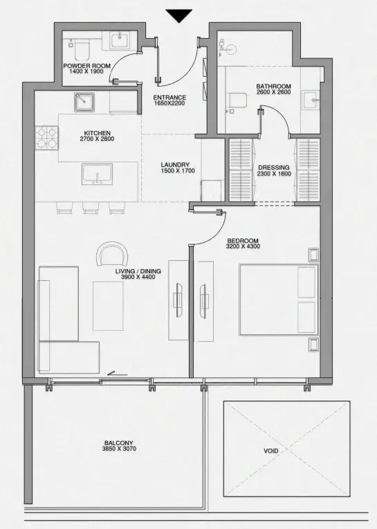 Cheval Residences 1 bed floor plan, 845 sqft